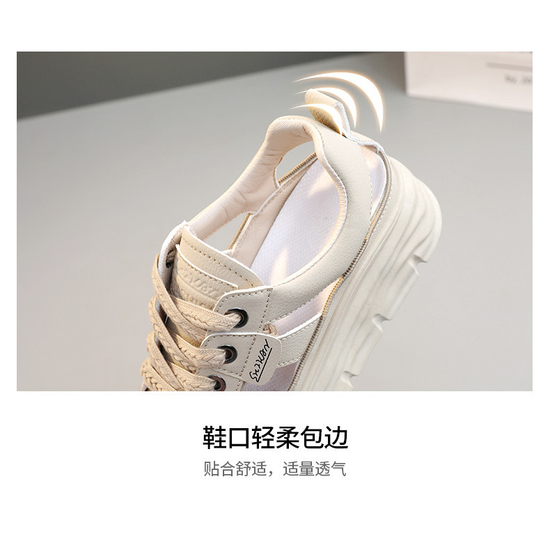 รองเท้าสีขาวขนาดเล็กผู้หญิงฤดูร้อนกลวงระบายอากาศรองเท้าแตะรองเท้าลําลองด้านในเพิ่มความสูงหนา พื้นรองเท้า รองเท้า - รูปที่ 3