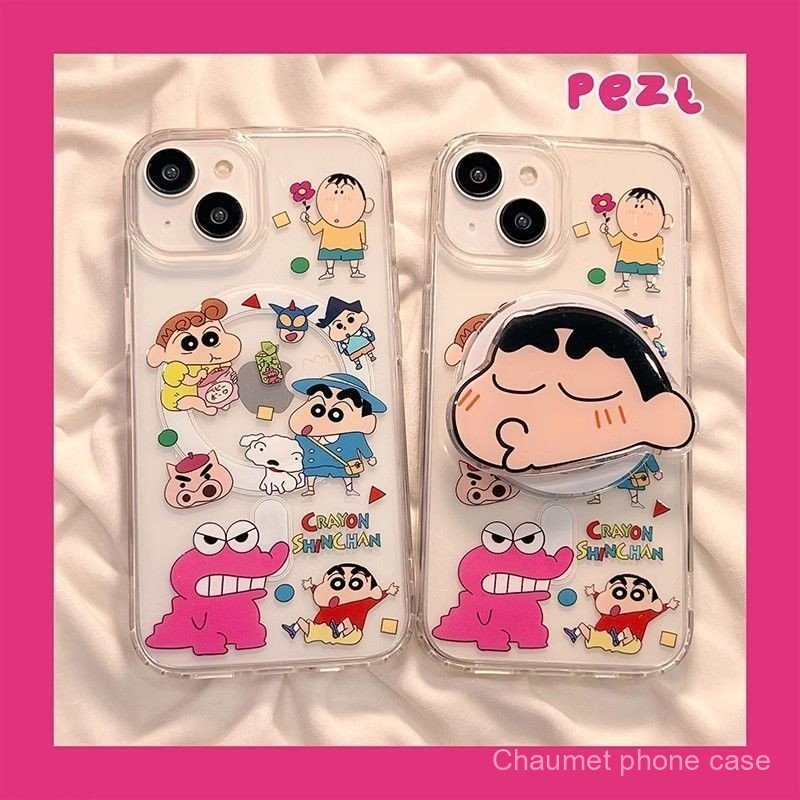 เคสโทรศัพท์มือถือแม่เหล็ก Crayon Shin-chan ร่วมมือกับขาตั้งแม่เหล็ก รองรับเคส iPhone 15 Pro Max 13/1