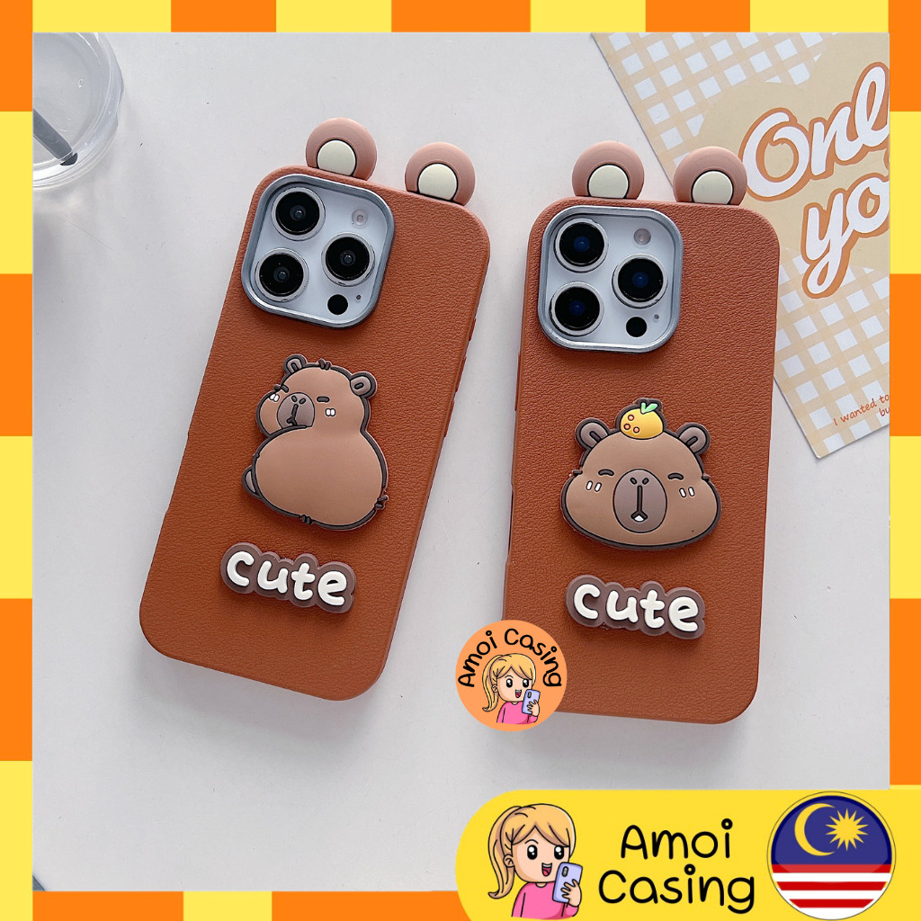 Samsung A02 A02s A03 A03s A04 A04s A05 A05s A06 A12 A13 A14 A15 A16 3D หู capybara เคสหนัง