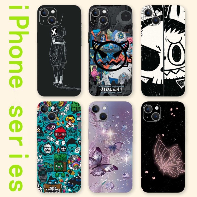 สติ๊กเกอร์การ์ตูนสําหรับ iPhone 6 6s 7 8 plus se2 se3 สติกเกอร์ป้องกันด้านหลังคลุมทั้งหมดฟิล์มป้องกันโปร่งใส