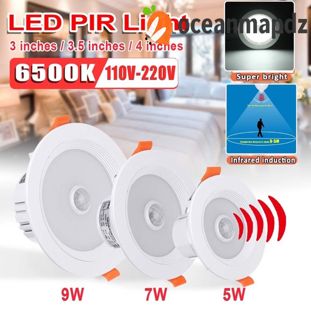 OCEANMAPDZ LED ดาวน์ไลท์ 220V 5W 9W ไฟในร่ม PIR Sensor Motion โคมไฟเพดานฝังฝ้า