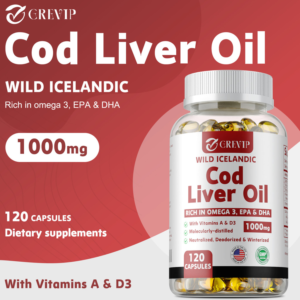 Coolkin Cod Liver Oil Softgels, Rich in Omega-3, วิตามินที่มีศักยภาพสูง A & D3, รองรับภูมิคุ้มกัน, หัวใจและสมอง
