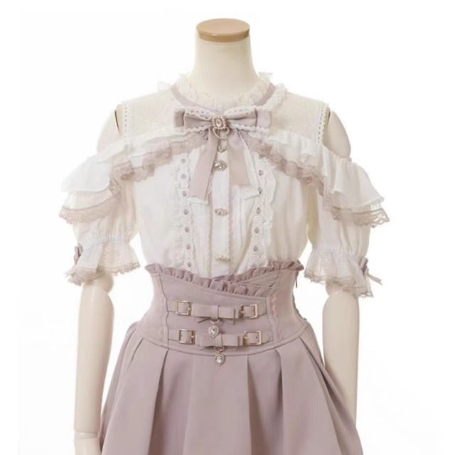 ญี่ปุ่น Mine Series ผู้หญิงสไตล์ญี่ปุ่น Mass-ผลิต Sweet Slimmer ดูลูกไม้เสื้อที่ไม่มีสายหนังโบว์คู่เอวสูง Culottes - รูปที่ 3