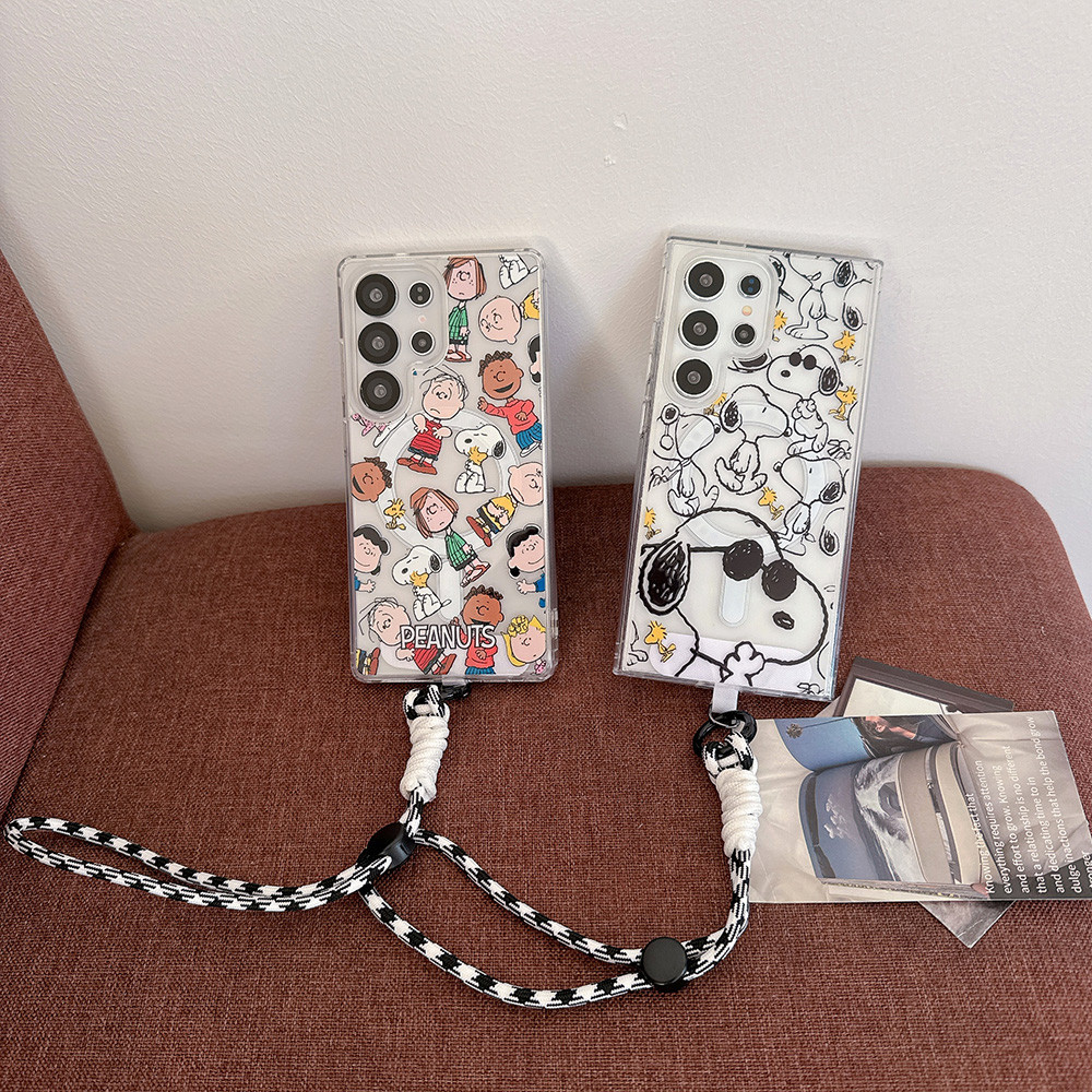 แว่นตากันแดด Snoopy เคสโทรศัพท์แม่เหล็กสําหรับ Samsung Galaxy S25 Ultra S24 Plus S23 FE Ultra A15 A35 A55 A16 A26 A36 A56 ปลอกการ์ตูนโปร่งใส TPU กันกระแทกนุ่มป้องกัน Hi