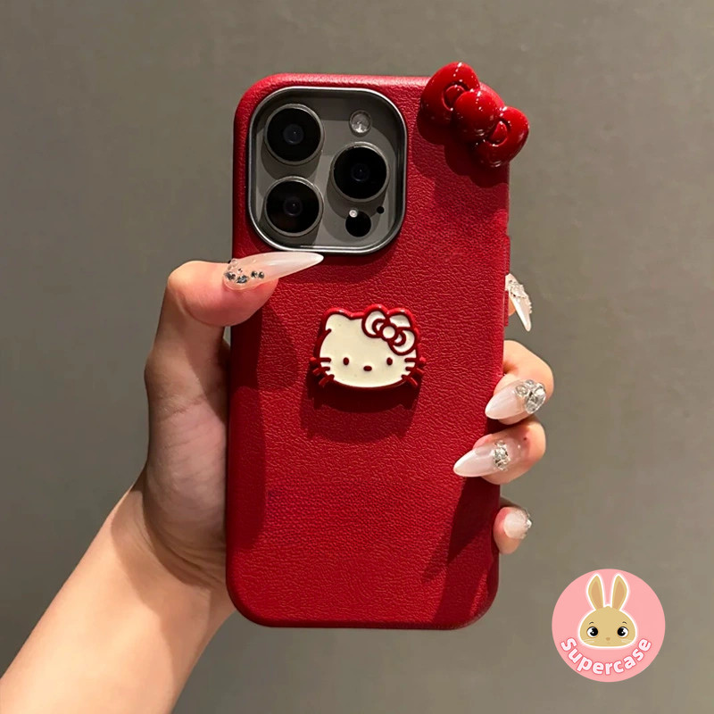 หนัง PU สีแดง Hello Kitty เคสโทรศัพท์สําหรับ OPPO A6 A6T A6X F31 A5X A5 Pro A74 A54 A93 A93S Reno 15