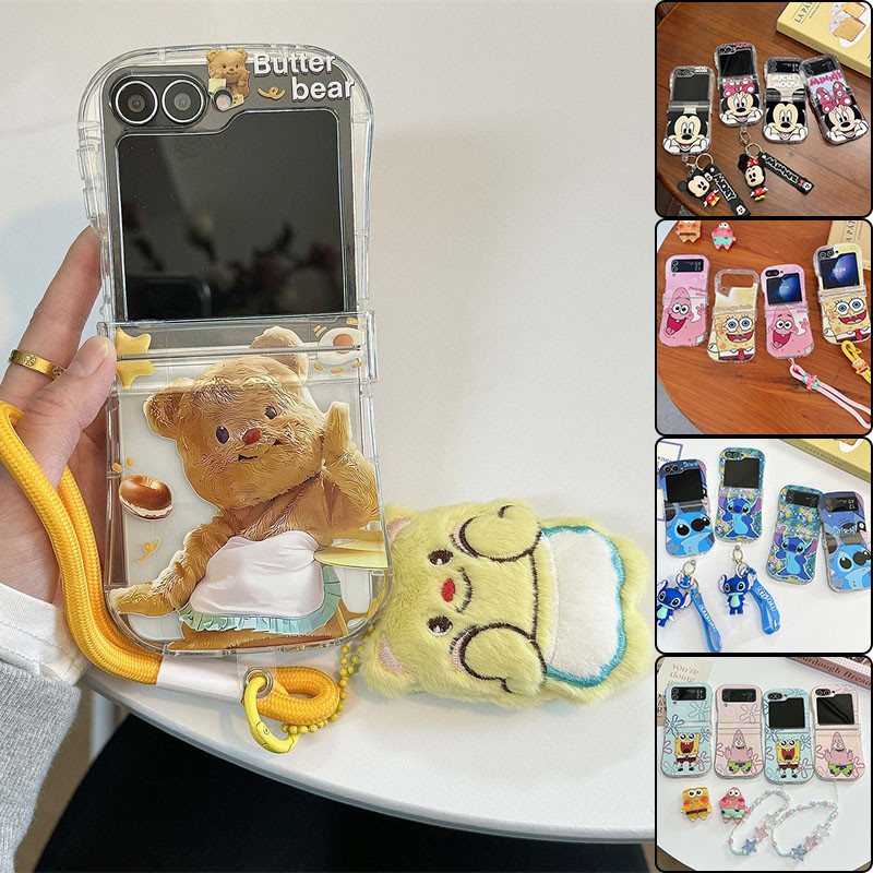 SAMSUNG น่ารักการ์ตูนเนยหมีเคสโทรศัพท์Samsung Galaxy Z Flip 7 Flip 6 7fe Flip 5 Z Flip 4/ 3 บานพับเต