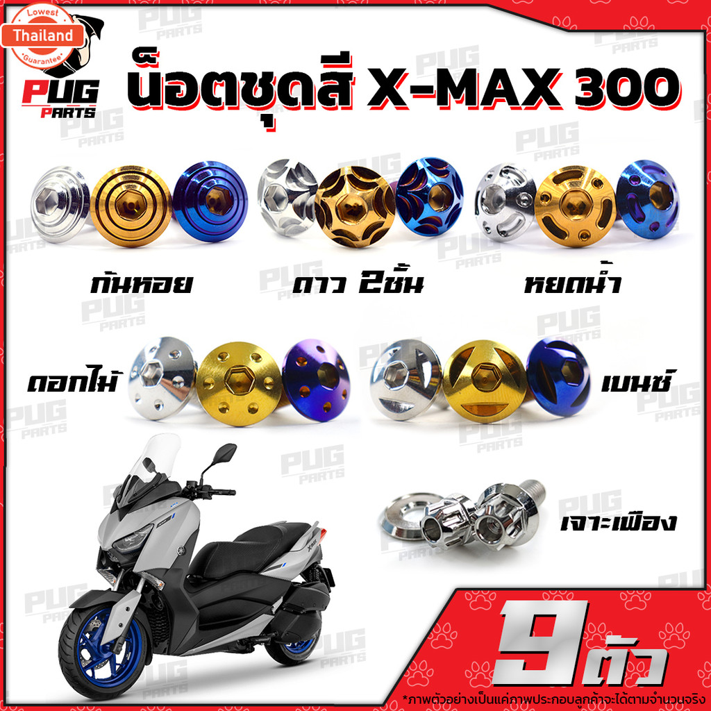 น็อตชุดสีXMAX 3001ชุด=9 ตัวน็อตชุดสีX-max  300 น็อตXMAX น็อตเฟรมXMAX เอ็กแม็ก300 น็อสแตนเลส Xmax