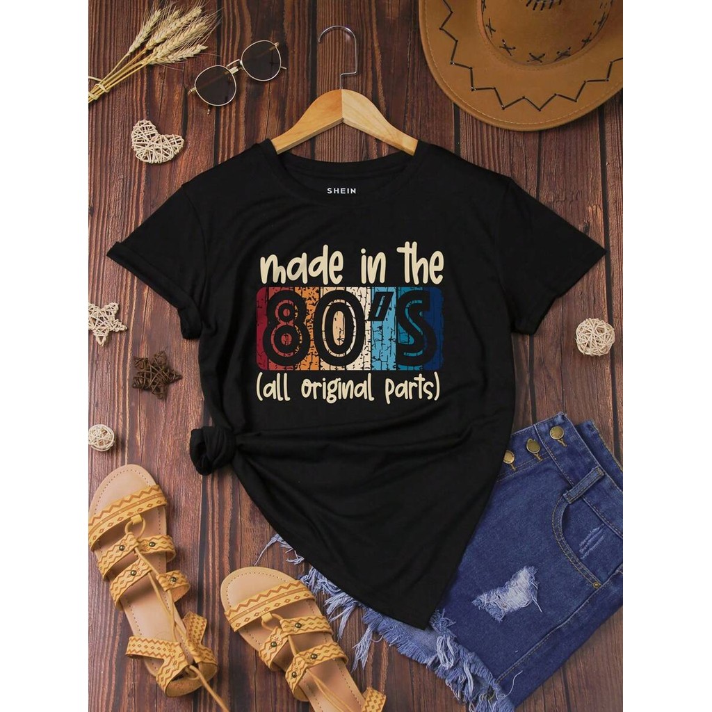 Slogan Graphic Tee Made In The 80S Graphic Tees Women Tops