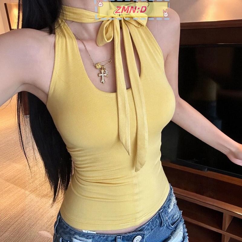 Newwellknowngreat ผู้หญิง Multi-wear Sheath Halter คอ Camisole ฤดูร้อนไหล่เฉียงแขนกุด Top RRT