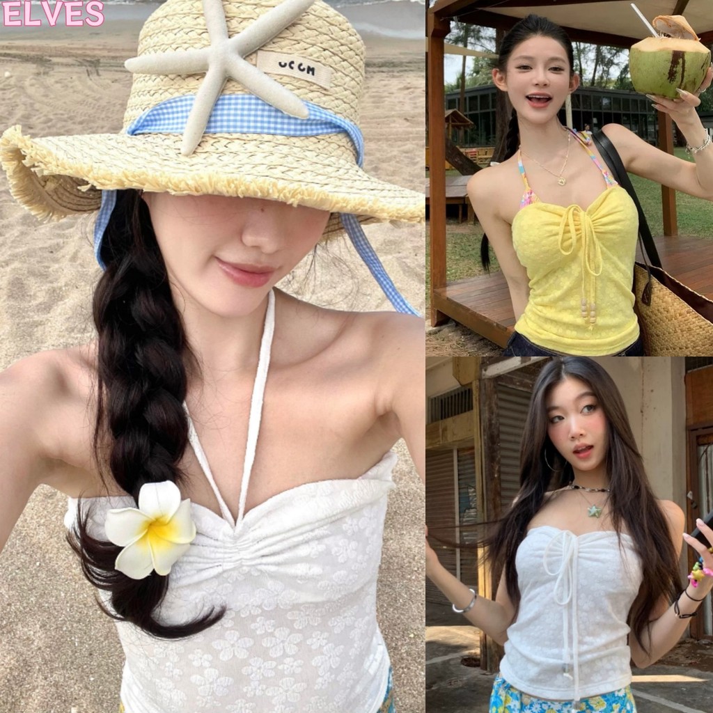 Elves พร้อมส่ง💟 เสื้อเกาะอก ใส่ได้สองแบบ สีพื้น มีฟองน้ำ เรียบมินิมอล เสื้อแฟชั่น "FY882"