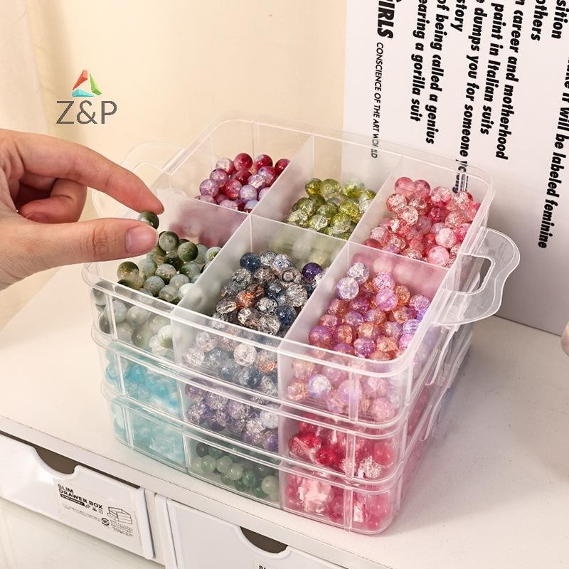 Z & P 3 ชั้น 18-Grid โปร่งใสปรับ Stackablepartment Slot กล่องเก็บพลาสติกสําหรับจัดระเบียบของเล่นเครื