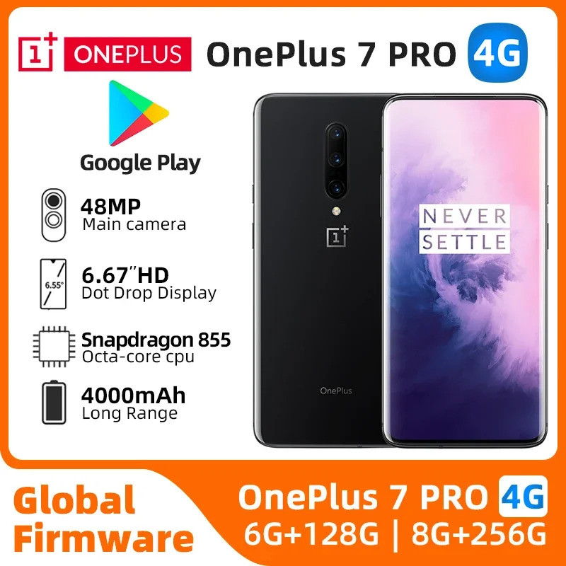 Oneplus 7 Pro โทรศัพท์มือถือ 4G LTE 6.67" 8GB RAM 256GB ซิมการ์ดคู่แบบเต็มหน้าจอ Snapdragon 855 โทรศ