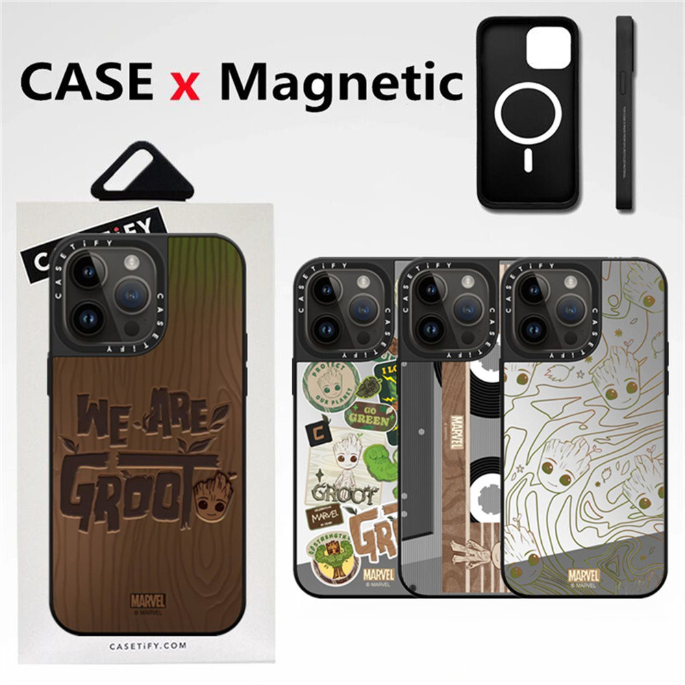 Casetifg Guardians of the Galaxy Groot กระจกเคสโทรศัพท์แม่เหล็กพร้อมกล่องสําหรับ iPhone 16 15 14 13 12 Pro Max 16 Plus Soft Side Fon ปลอกกันกระแทก Hard PC ฝาหลัง