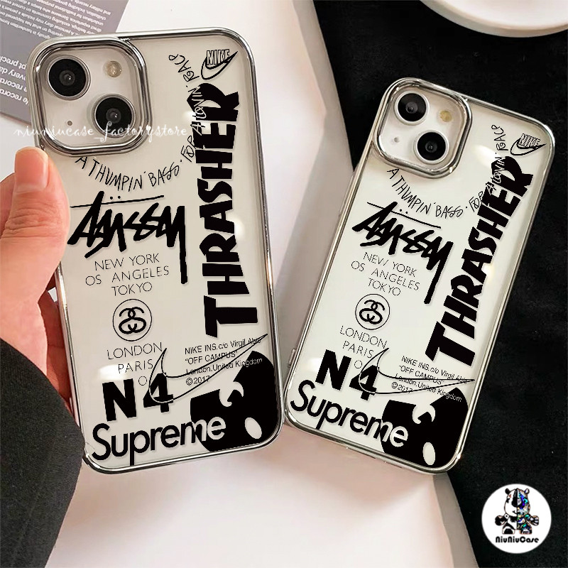 เคสไอโฟน11 แนวโน้มตัวอักษรภาษาอังกฤษ For iPhone 11 12 13 14 15 16 Pro X 7Plus 8P XR XS Max SE เคส ชุบหรูหราเคสโทรศัพท์