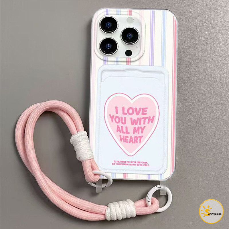 เคสแบบนุ่มคล้องคอสำหรับใส่บัตรรูปหัวใจตัวอักษรแบบเรียบง่าย เข้ากันได้กับ IPhone XR 16 12 13 15 11 14 Pro Max 7Plus X SE