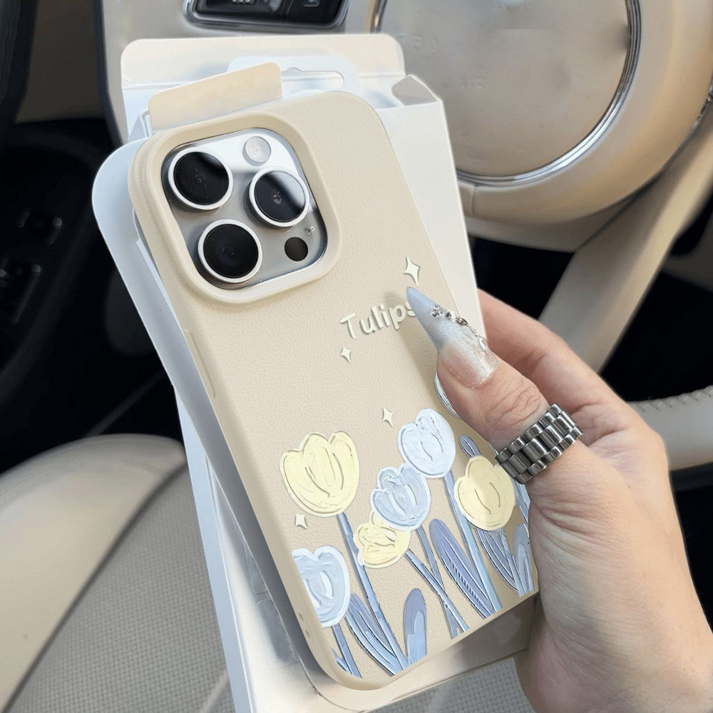 ดอกไม้สีขาว เคสโทรศัพท์มือถือหนัง PU อ่อนสำหรับ for iPhone 17 16 Pro Max 15 13 12 11 14 15 Plus X XR XS Max Case Cover