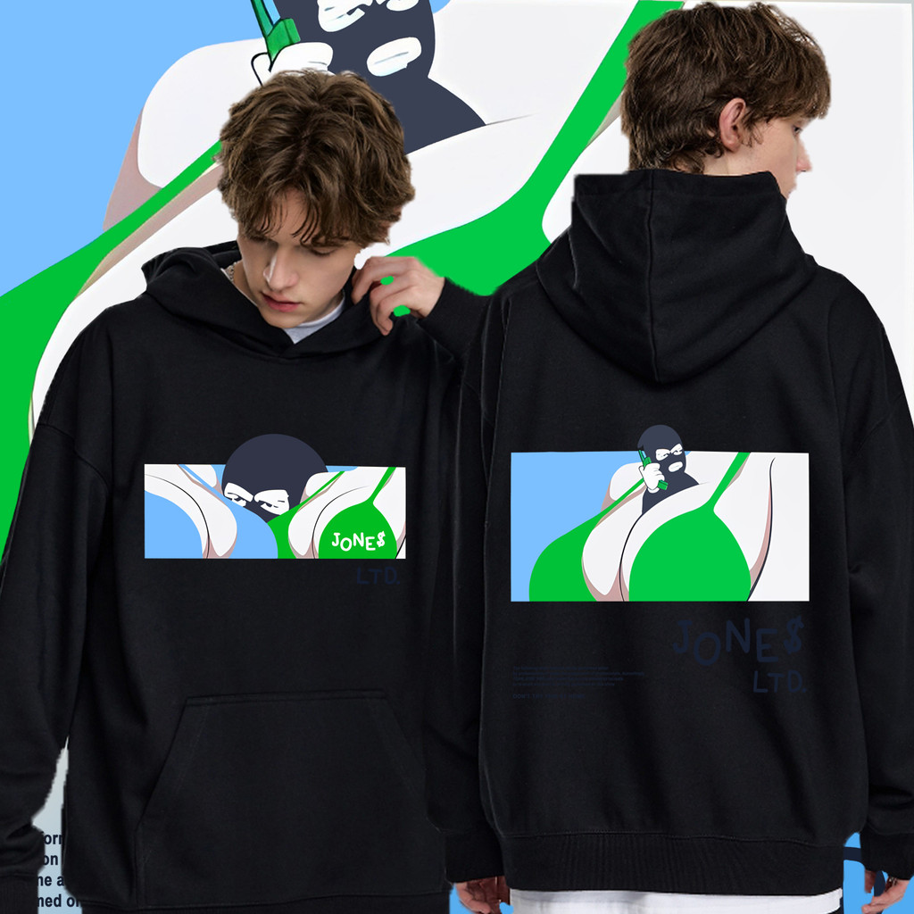 Hoodie M-3xl Unisex JONE500 COLLECTION 151-177 พิมพ์ลาย Hoodie แขนยาวสำหรับผู้ชายและผู้หญิง - ดำ/ขาว