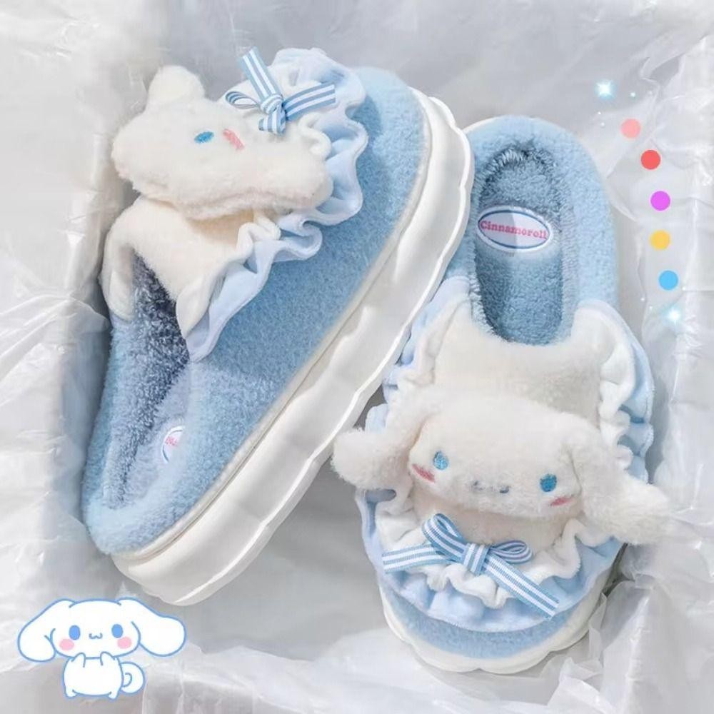 Citao Sanrio รองเท้าแตะ, Kuromi Cinnamoroll Melody ฤดูใบไม้ร่วงฤดูหนาวรองเท้าแตะ Plush, น่ารัก Hello Kitty Purin ตุ๊กตารองเท้าผ้าฝ้ายของขวัญวันหยุด