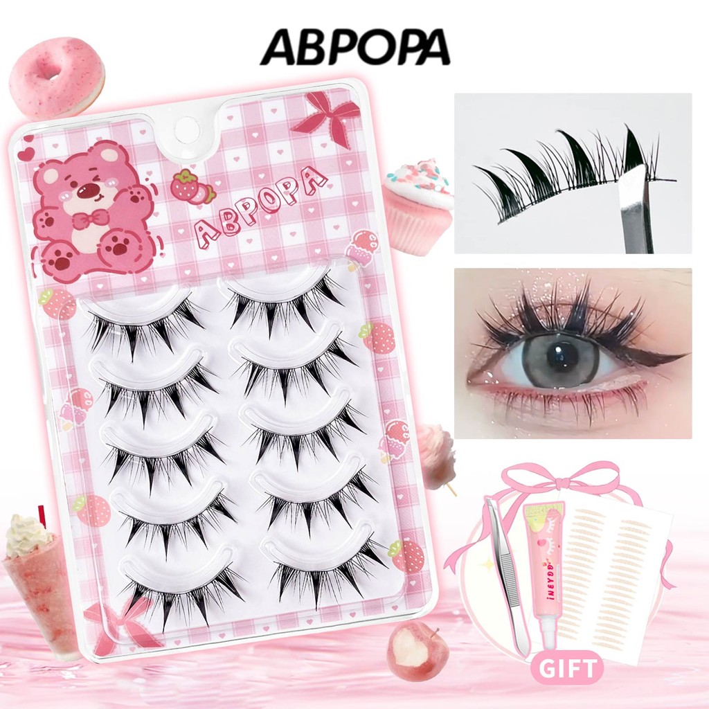 Abpopa ขนตาปลอม Curl Bushy Dramatic Unibody Eyelashes สําหรับตุ๊กตา 5 คู่/เซ็ต