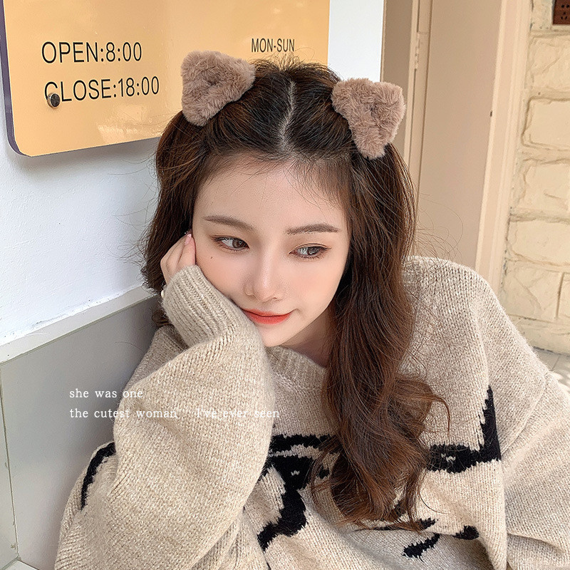 2 ชิ้นชุด Maillard Plush Cat Ear Clip ผู้หญิง 2024 ใหม่น่ารักเจ้าหญิงเครื่องประดับผม