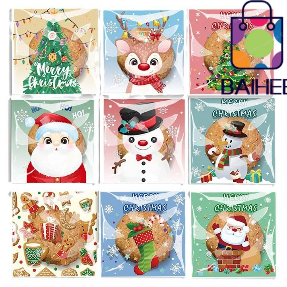 Baihee 50/100 ชิ้นถุงขนมคริสต์มาส, OPP Santa Claus Xmas บิสกิตกระเป๋า, Self กาว DIY Merry Christmas บรรจุภัณฑ์กระเป๋าคริสต์มาส
