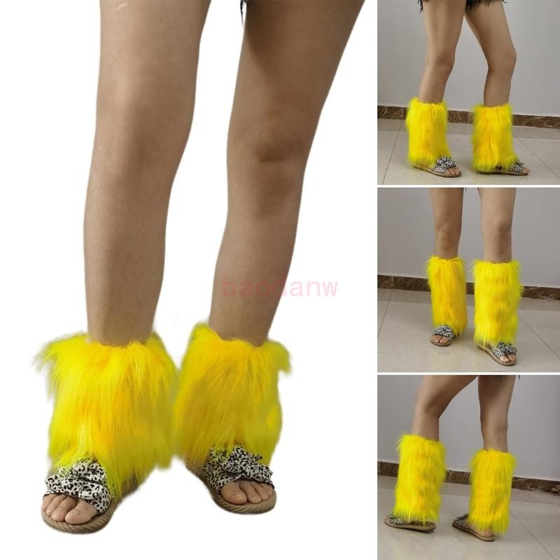 Bdw Vintage Furry Plush ขาอุ่นสีเหลืองสดใส Boot Cuffs สําหรับแฟชั่นผู้ที่ชื่นชอบ