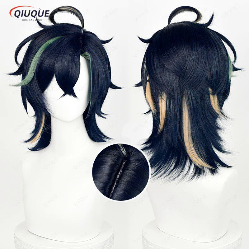 Kinich Anime Wig   Short Mixed Color Highlights Cosplay Synthetic Wig Heat Resistant Hair Halloween 