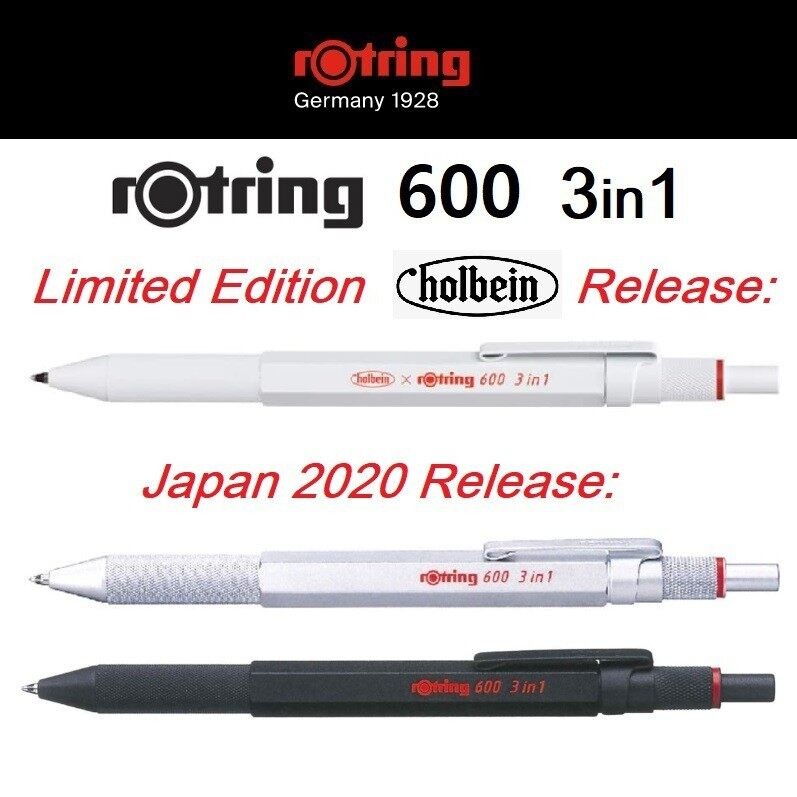 Rotring 600 ปากกาลูกลื่นมัลติฟังก์ชั่น 3-in-1 (หมึกดํา,แดง) ดินสอกด (0.5 มม.) โลหะ