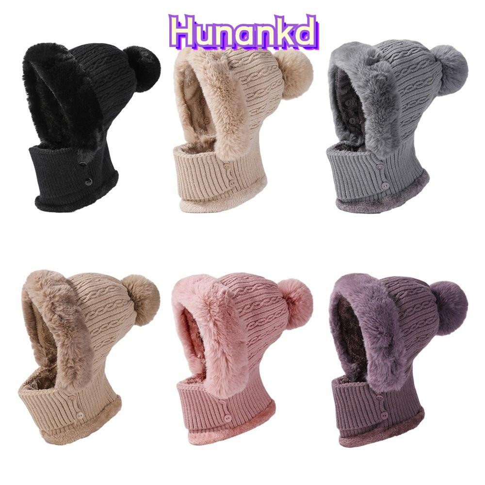 Huan Beanie Cap ฤดูใบไม้ร่วงฤดูหนาว Plush Women Face Cover