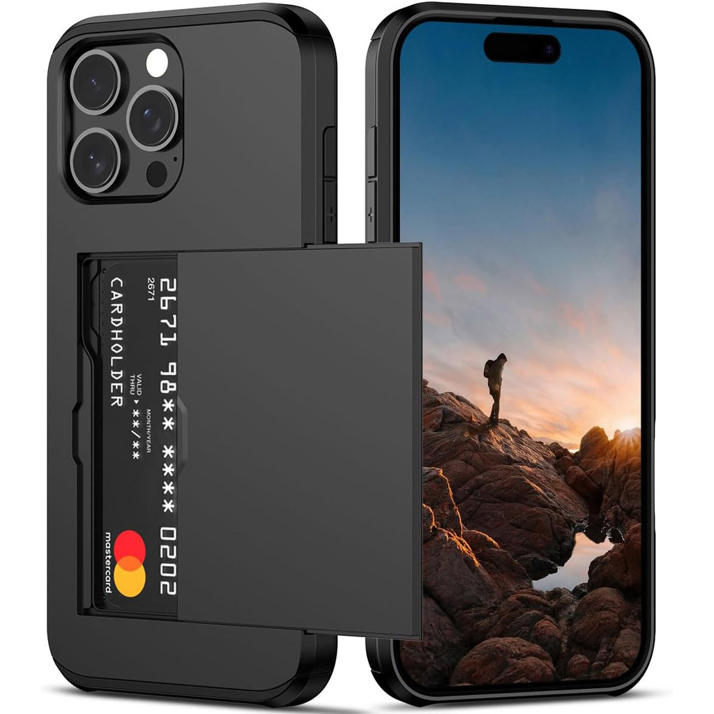 สําหรับiphone 16 15 14 Plus 13 12 11 Pro Max 13 12 Mini 7 8 Plus SE 2 3 กรณีWผู้ถือบัตรDual Layer Heavy Dutyป้องกันกันกระแทกซ่อนช่องใส่การ์ดSlimกระเป๋าสตางค์สําหรับผู้หญิงและผู้ชาย