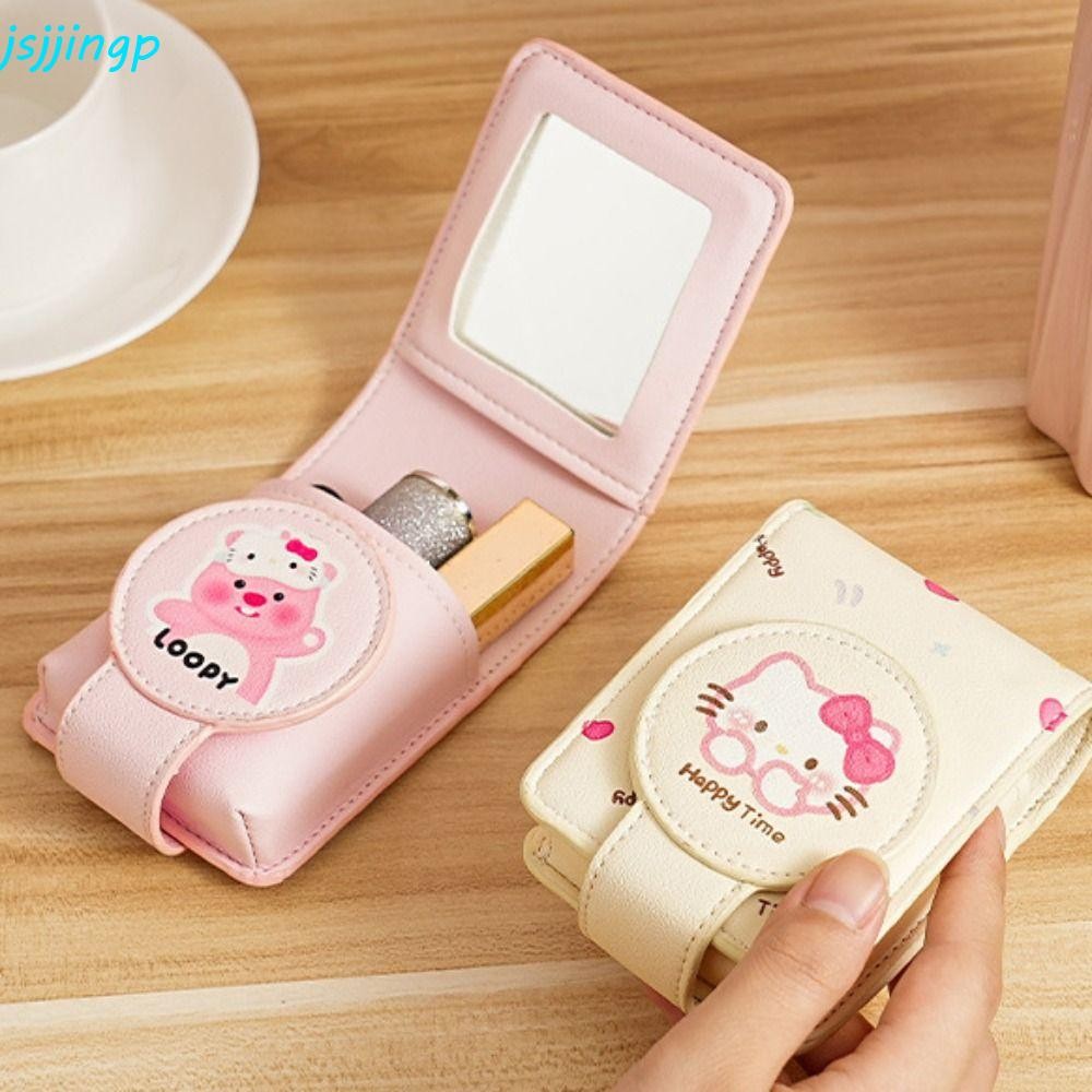 Jsjjingp กระเป๋าลิปสติกพร้อมกระจก, Winnie The Pooh Pochacco Lip Gloss Pouch, Multifunctional Cartoon Kitty Cat Small Item Bag Pu Lipstick Bag Outdoor