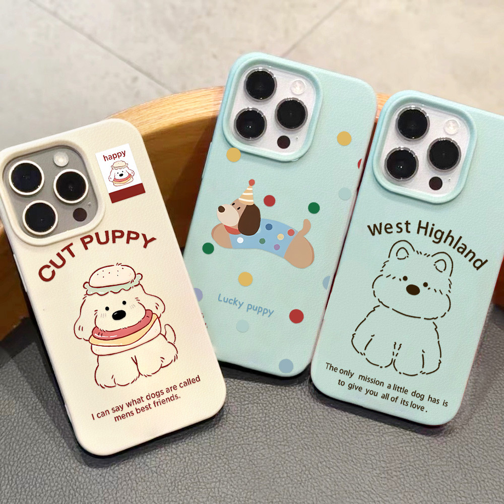 For เคสไอโฟน 11 13 12 เคส iphone 16 pro max 14 15 Pro X XR XS Max ลูกสุนัขลายจุด เคสโทรศัพท์มือถือหนัง PU อ่อนสำหรับ