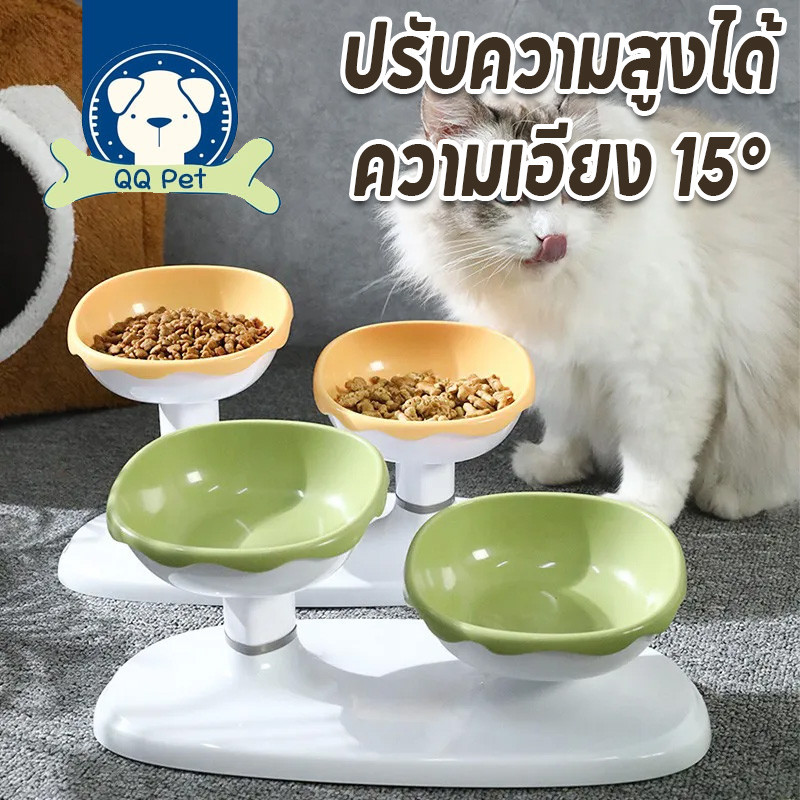 พร้อมจัดส่ง ชามอาหารสัตว์เลี้ยง สําหรับสัตว์เลี้ยง สุนัข แมว การออกแบบชามคู่ ปรับความสูงได้ เอียง 15 องศา
