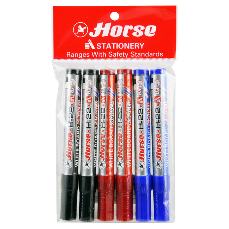 HORSE ปากกาไวท์บอร์ด รุ่น H-22 คละสี แพ็ค 6 ด้าม