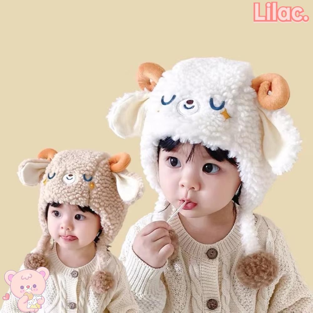 Lilac ที่ปิดหูกันหนาวสําหรับเด็กฤดูหนาว, หมวกหมวกหมวกไหมพรมทารกหูการ์ตูนปุย, หมวกป้องกันหูที่อบอุ่นตุ๊กตากันลม