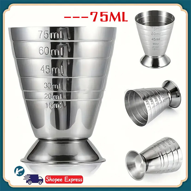 【KC】ถ้วยตวงสแตนเลสสตีลหลากหลายประโยชน์พร้อมสเกลคู่ - ความจุ 2.54oz, เหมาะสำหรับค็อกเทลและการใช้งานในครัว (5.51x7.01 ซม.)