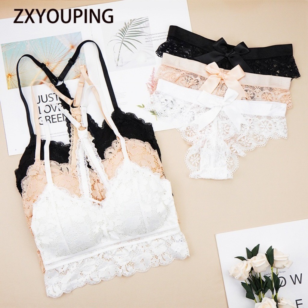 Zxyouping 1/2pcs ชุดชั้นใน Bra และชุดกางเกงผู้หญิง Backless Bra เซ็กซี่ทองเซ็กซี่ลูกไม้ Hollow Deep V Push Up ลูกไม้กางเกงและ Bra ชุด - รูปที่ 3