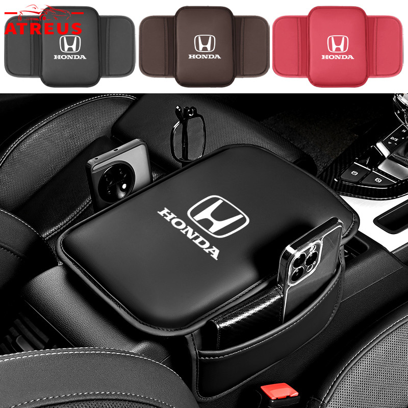 Honda เบาะรองแขนคอนโซลกลาง กระเป๋าหนัง PU หุ้มที่เท้าแขน รถคอนโซลกลางเบาะ กระเป๋าด้านข้าง กระเป๋าเก็บของ สำหรับ Honda civic 11th gen fd fc eg fk HRV Jazz City Mugen Fit Vezel Accord BRV WRV Stream