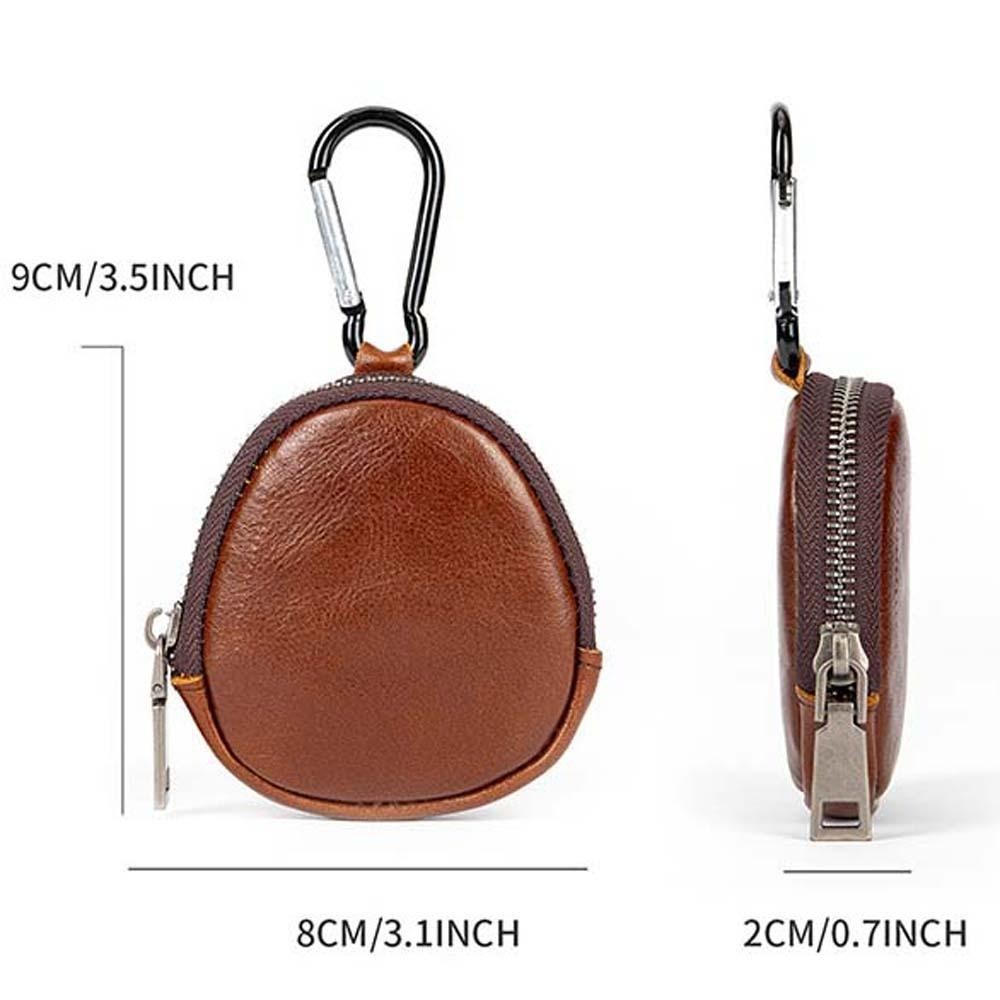 Wellnessspot Elliptical Zipper Pouch, Mini Retro Oil Wax PU Wallet, Key Ring Zipper Anti-loss Waterproof Mens Coin Purse ทุกวัน
