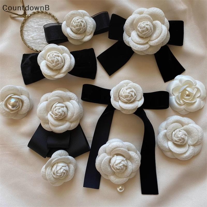 Co ใหม่ผ้า Camellia ดอกไม้เข็มกลัดกํามะหยี่ Bow Tie สุภาพสตรีสไตล์วิทยาลัยเสื้อ Collar Pins Vintage 