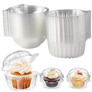100pcs Clear Cupcake Containers Disposable Muffin Pod with Dome Lids Dessert Cookie Baking Bread Box