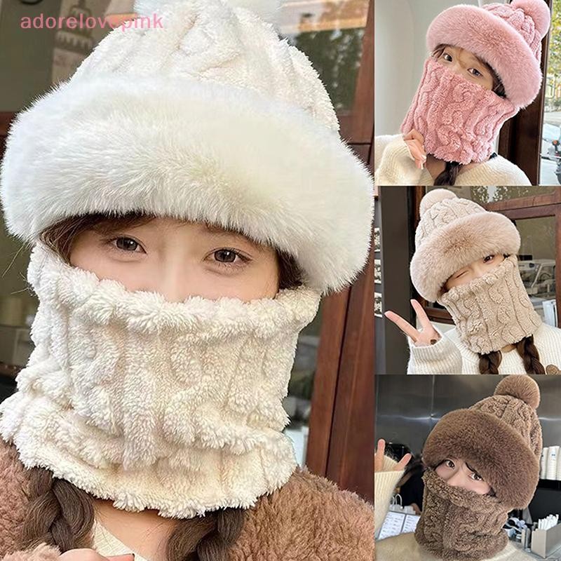 Iadorelovepink แฟชั่น Plush กํามะหยี่หมวกผ้าพันคอชุดหน้ากากฤดูหนาว Warm หมวกคออุ่นกลางแจ้งขี่จักรยาน Windproof อุ่นผ้าพันคอหมวกป้องกันหู th