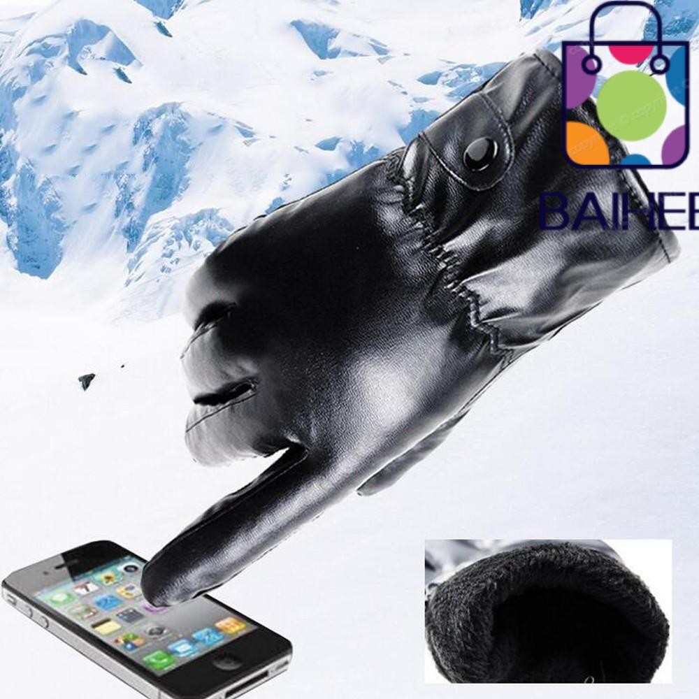 Baihee ถุงมือกันลมผู้หญิงหนังความร้อน Warm Anti Slip Mittens
