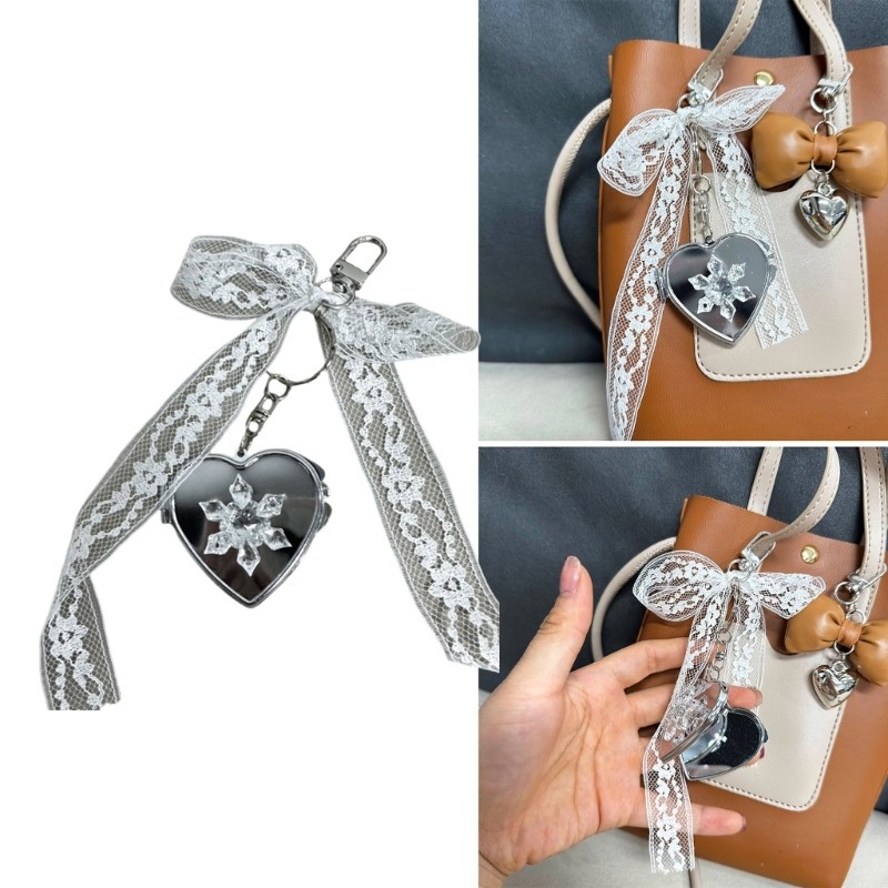 หัว แบบพกพาเกล็ดหิมะลูกไม้หัวใจกระจกจี้พวงกุญแจเสน่ห์ที่มีการออกแบบโซ่สําหรับพกพาง่ายและแต่งหน้าประจําวัน - รูปที่ 3