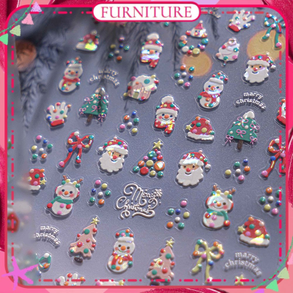 ♕ สติ๊กเกอร์ติดเล็บลายคริสต์มาส Tomoni Nail Art สไตล์ญี่ปุ่น อุปกรณ์ตกแต่งเล็บคริสต์มาส สำหรับร้านทำเล็บ 6 แบบ เฟอร์นิเจอร์