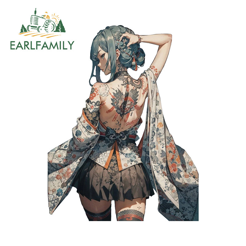 Earlfamily 13 ซม.ญี่ปุ่นTattoสาวรถสติกเกอร์Campervan Windowsกระดานโต้คลื่นScratch-Proofไวนิลกันน้ําDecalบุคลิกภาพRacingอุปกรณ์เสริม