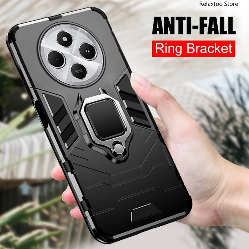 Pococ75 2024 สําหรับ Xiaomi POCO C75 C65 C 75 C 65 PocoC65 PocoC75 4G 5G กันกระแทกเกราะโลหะแม่เหล็กแหวนวงเล็บเคสโทรศัพท์แข็งเลนส์กล้องป้องกันกลับปลอกฝาครอบ