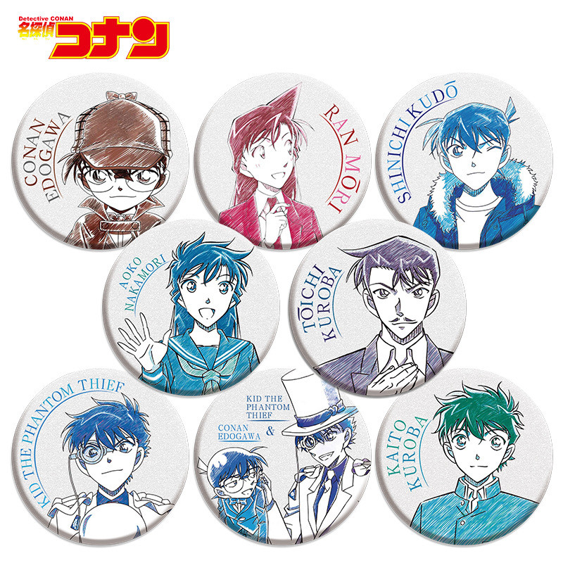 Detective Conan Sketch Doodle Badge 75 มม./58 มม.Anita Hailey Mouri Ran Tinplate Baji เข็มกลัด Pin อะนิเมะเกม Merch