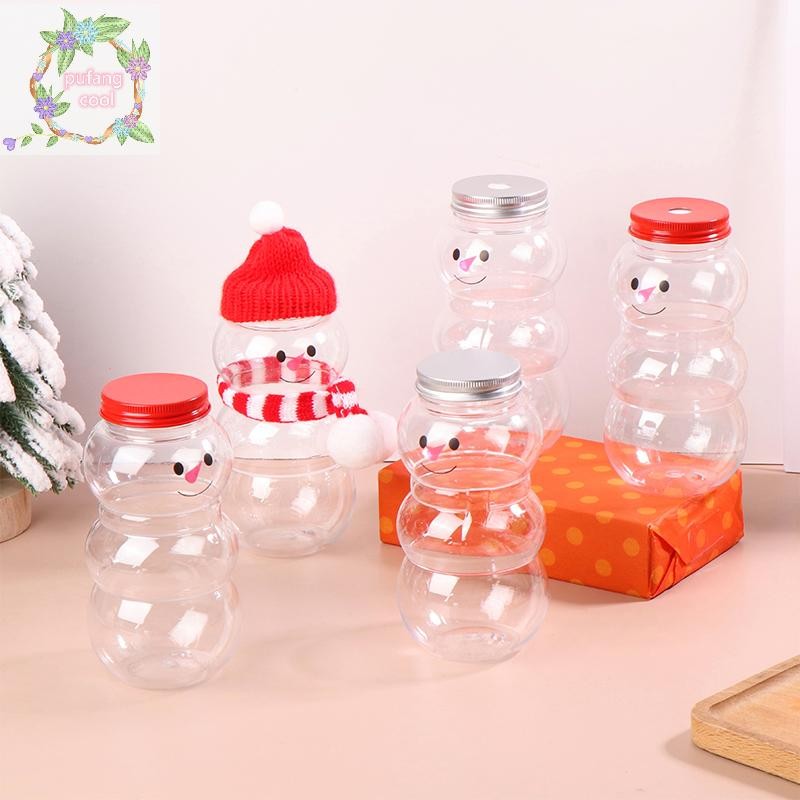 Pucool 500ML คริสต์มาส Snowman ขวดน้ําขวดชานมกาแฟน้ําผลไม้ขวดดื่มแบบพกพาสําหรับร้านชานมบ้านถ้วยน้ําผลไม้ TH