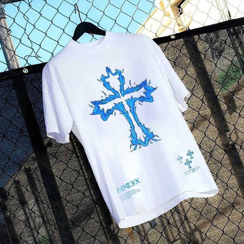 เสื้อยืด สกรีนลาย ไม้กางเขน คอกลม แขนสั้น ผ้าคอตตอน สีดำ สีขาว - รูปที่ 4